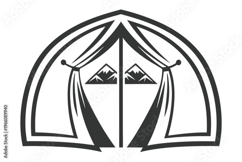 Minimalist Vector Silhouette of a Camping Tent with an Open Entrance