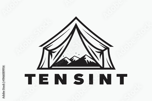 Nature View from Open Tent Door Silhouette Graphic in Black and White