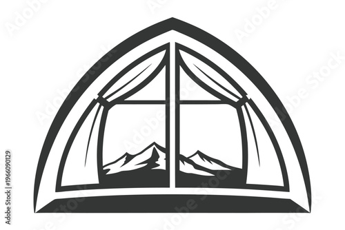 Camping Lifestyle Silhouette of an Open Tent Entrance in Black and White