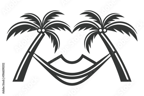 Exotic Island Relaxation Silhouette Featuring a Hammock and Two Palm Trees