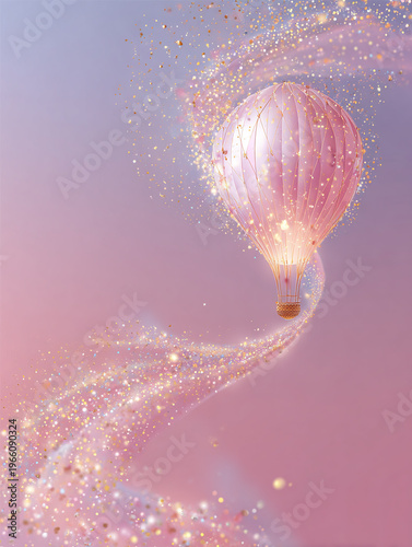 hot air balloon with pink background and sparkels