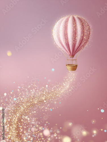 hot air balloon with pink background and sparkels
