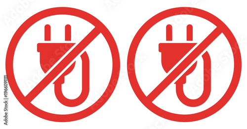 No Electric Plug Prohibition Icon Set, Power Restriction Icons, Electrical Hazard Signs, Safety Symbol Collection, No Plug Allowed Illustration, Energy Management Concept, Danger Icons