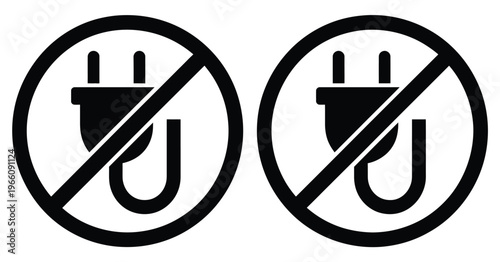 No Electric Plug Prohibition Icon Set, Safety Symbols, Power Restriction Signs, Electrical Safety Icons, No Plug Allowed Illustration, High Voltage Warning, Energy Control Graphics, Danger Symbols,