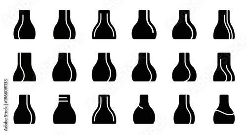 Black and white vase icons, vector vase set, 20 silhouette vases, decorative pottery