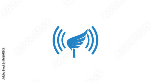 Blue winged sound wave logo symbol.
