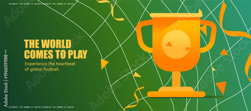 Soccer Football Championship Trophy Banner Template Vector on Green Background for World Cup Tournament Winner and Sport Event Promotion