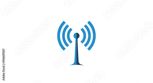 Blue wireless antenna signal tower icon.