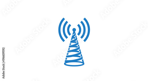Blue wireless radio wave tower symbol.