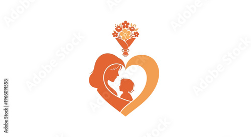 Mother and child love heart symbol.