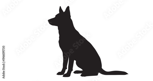 Dog Sitting Silhouette vector graphic illustration of a loyal canine companion dog attentively sitting in profile view against a clean white background design element.