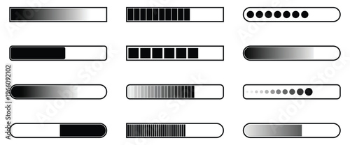  loading bar progress icon set. Progress indicator symbol. Load bar collection. Load bar collection. Vector illustration.