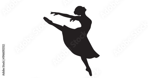 Girl Dancer Spinning Silhouette vector graphic illustration showcasing a graceful female ballerina in a dynamic silhouette pose, embodying artistic expression, fluid movement.