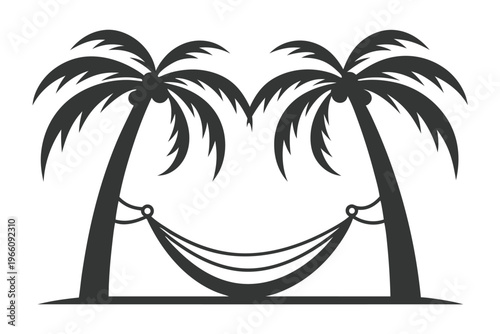 Minimalist Seaside Retreat Illustration Featuring a Palm Tree and Hammock Silhouette