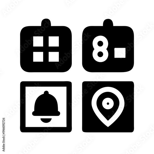 A set of four black and white icons