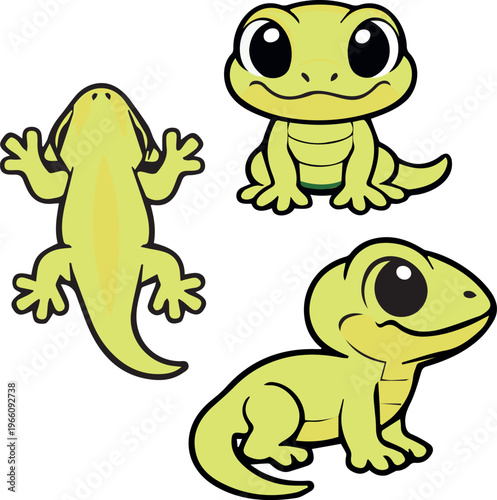 Cute Cartoon Lizard Reptile Character Vector Set With Color
