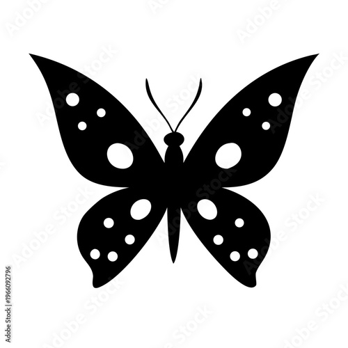 Black butterfly silhouette with white spots on wings