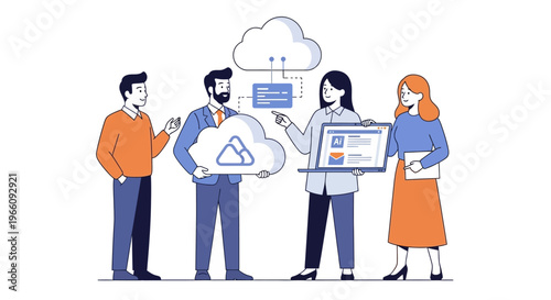 Four people discussing business strategy together.