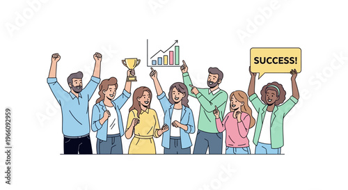Diverse group celebrating business success together.