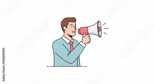 Man in business attire holding megaphone.