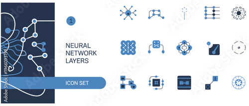 Neural network layers icon set for artificial intelligence and machine learning concepts