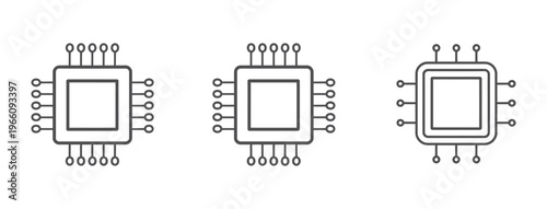 Detailed technical drawing of three microchip designs, electronic components, and circuits in black and white.