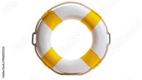 Φωτογραφία White yellow lifebuoy with rope isolated on transparent background, for help