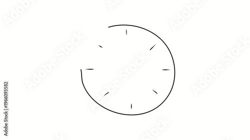 Dial without numbers, clock, time. Contour drawing, silhouett animation. Continuous line. Isolated on white. Video 4k object illustration self-drawing. Object construction. Minimalist continuous line 
