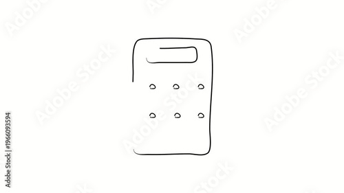 Calculator, counting, technology. Contour drawing, silhouett animation. Continuous line. Isolated on white. Video 4k object illustration self-drawing. Object construction. Minimalist continuous line d