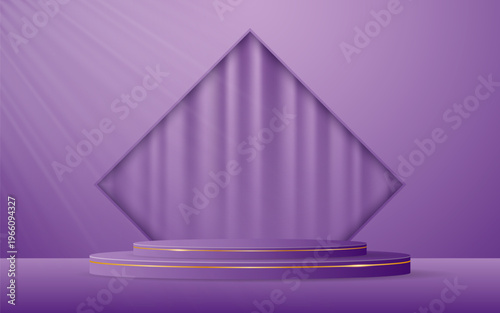 Wallpaper Mural Purple podium with beautiful gold lines and purple curtains in a square window for displaying advertisements, Displaying cosmetic products. Stage or podium. Vector illustration Torontodigital.ca