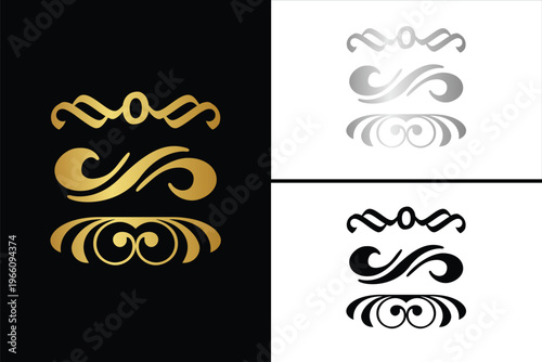 Flower Decoration Vector Gold, Silver, Black, and White