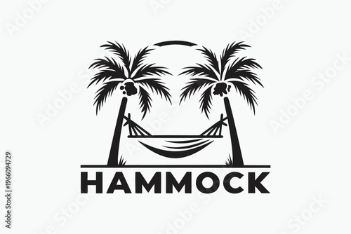 Caribbean Vacation Theme Silhouette Featuring Palm Trees and a Relaxing Hammock