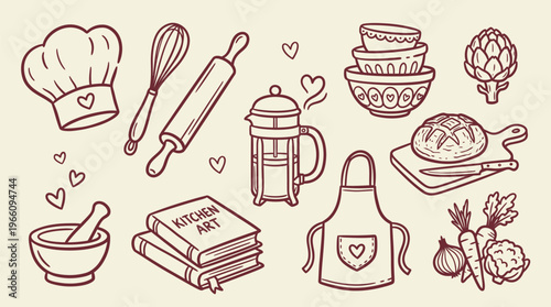 Cooking Utensils and Ingredients Illustration