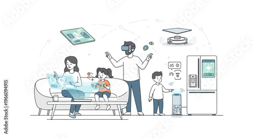 Family using virtual reality technology.