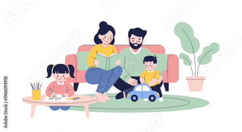 Family sitting on the sofa together.