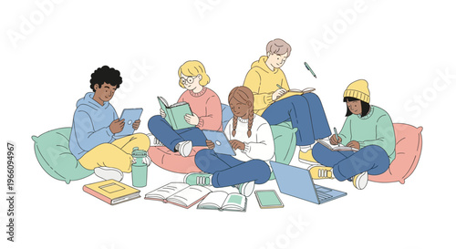 Group of people studying together sitting.