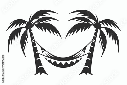Outdoor Relaxation Concept Silhouette Featuring a Palm Tree and a Hammock