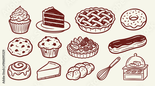 Assorted Baked Goods Collection on Beige Background
