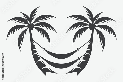 Simple Palm Tree and Hammock Silhouette Icon for Travel Agency Marketing
