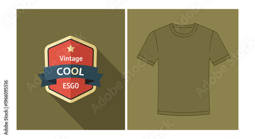 Olive green t-shirt with vintage cool ego label in earthy tones for eco friendly fashion branding
