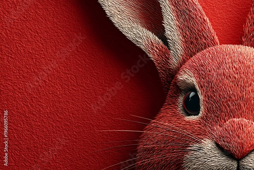 A close-up portrait of a red rabbit with detailed fur texture and a vibrant, bright aesthetic.