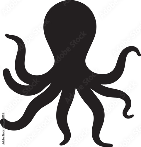 A sleek silhouette of an octopus elegantly poised, its tentacles gracefully curved and the essence of marine life captured in stunning detail.