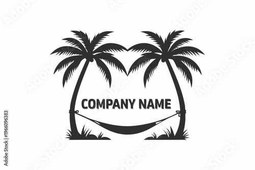 Leisure and relaxation concept showing a silhouette of a hammock and palm trees