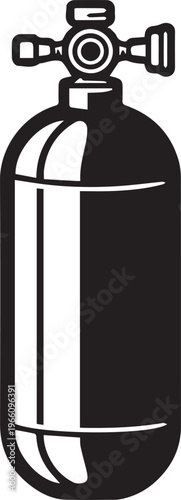 A sleek oxygen tank, meticulously detailed and rendered in a monochromatic palette, conveys a sense of strength, safety, and life support.