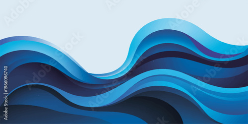 A flowing abstract blue wave background features a curved vector design with motion lines and light patterns, creating a professional technology backdrop for business wallpaper and art