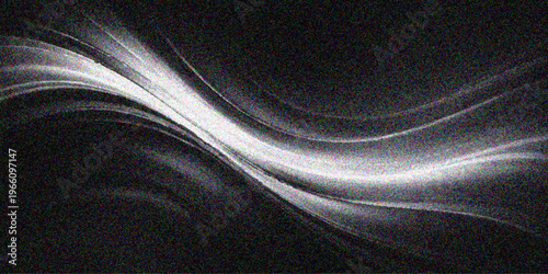 An abstract black and white background featuring a flowing pattern of smooth blue light waves and dark textured lines that create a motion of energy in this modern art design backdrop