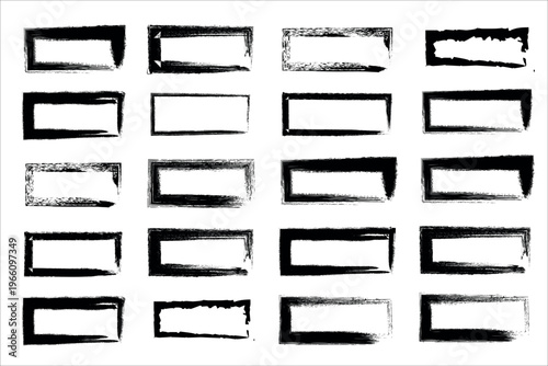 Abstract brush stroke rectangles a collection of black ink textures
