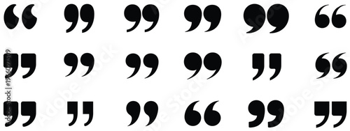 Quotation Mark Double Quote Icon Set Vector, Typography Symbols, Text Design Elements, Punctuation Icons, Writing Illustration, Communication Graphics, Editorial Concept