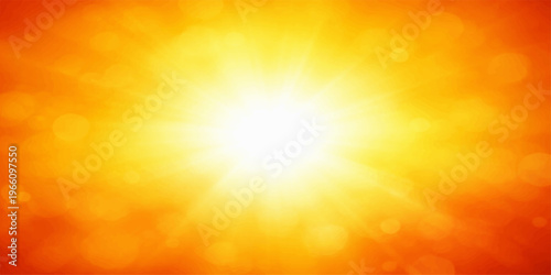 Bright orange sun rays abstract background with glowing sunlight burst and warm summer sky