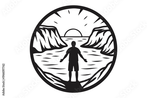 Black and white silhouette of a person standing at a podium, public speaker or lecturer illustration